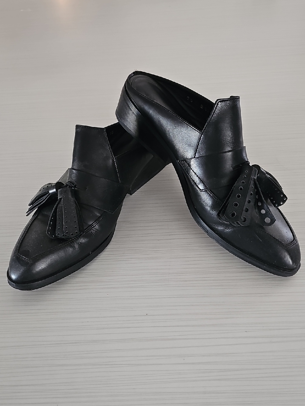 Robert Clergerie Black Leather Tassel Mules